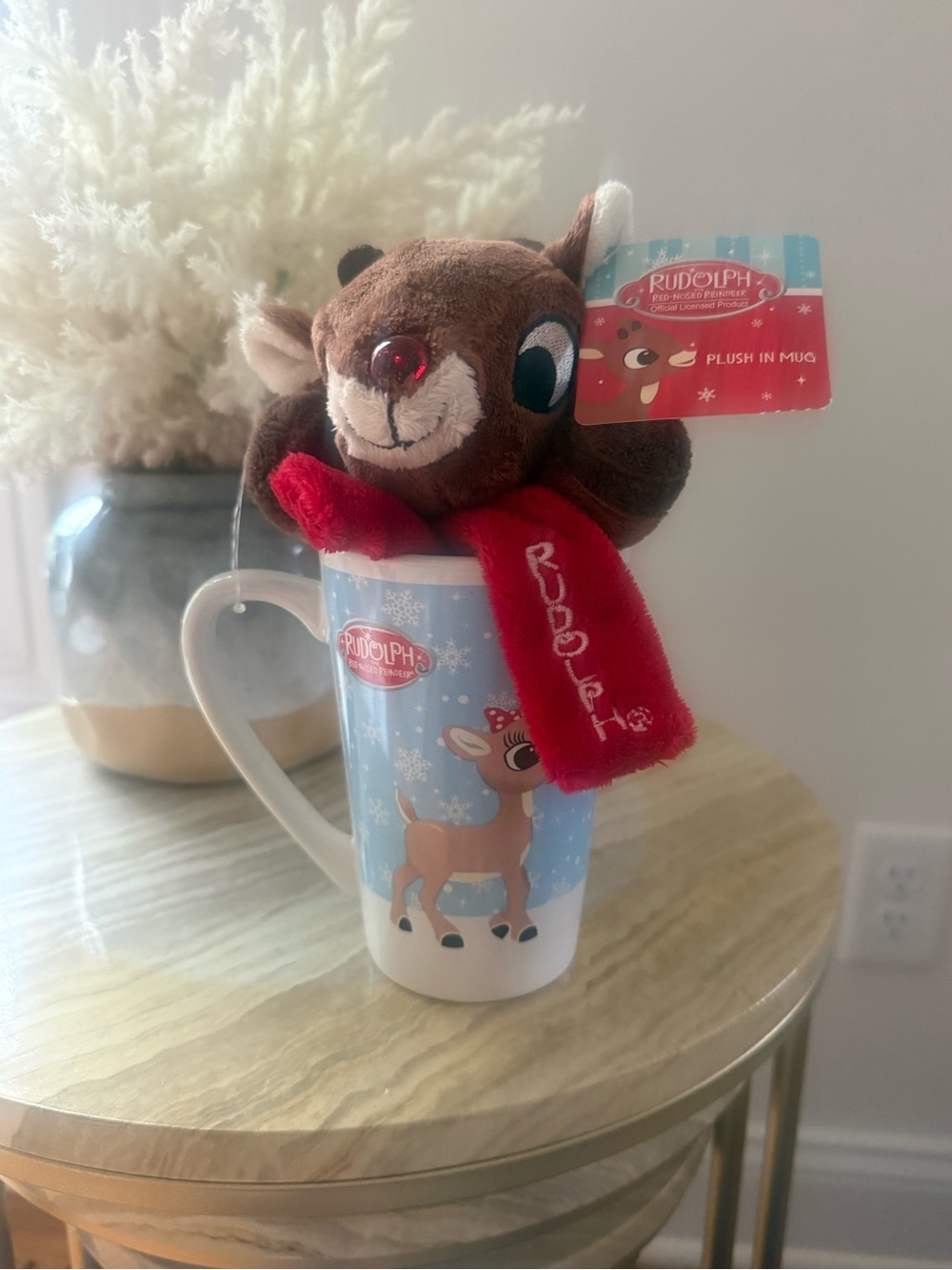 Rudolph Plush Reindeer in Festive Red Scarf Mug - Rudolph Brand